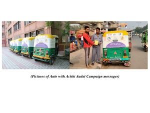 Dissemination of Key messages of Achhi Aadat Campaign through Public Transport (Autorickshaws) in New Delhi